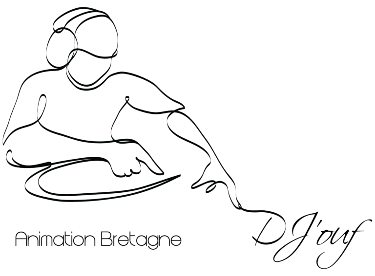 Illustration minimaliste d’un DJ en train de mixer – Logo Agence Moment de Grâce – Animation Bretagne – DJ Ouf.