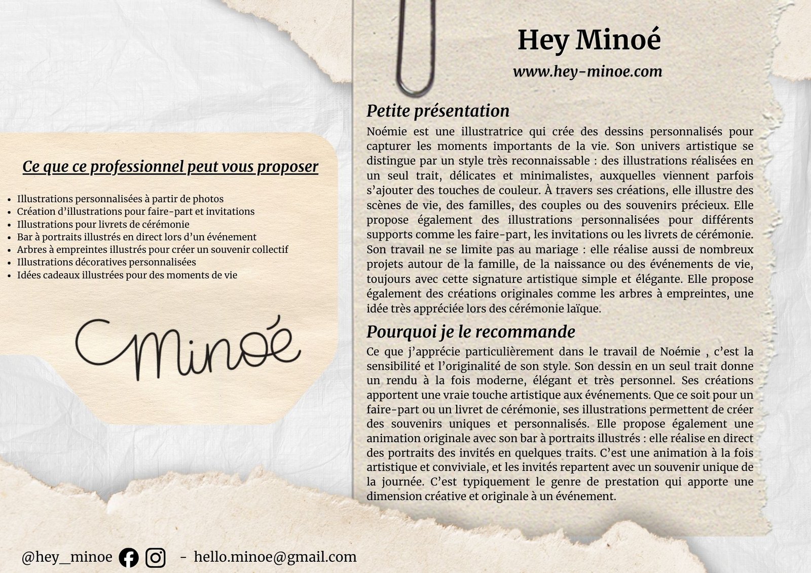 Illustratrice Hey Minoé réalisant des portraits en un trait et illustrations personnalisées pour mariages et cérémonies laïques en Bretagne.